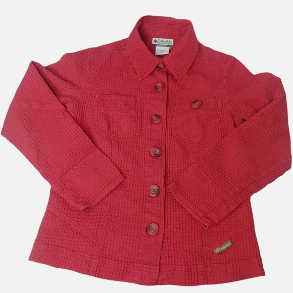 Columbia Womens Small Blouse Big Button Shirt Long Sleeve Collared Woven Rose - Picture 2 of 9